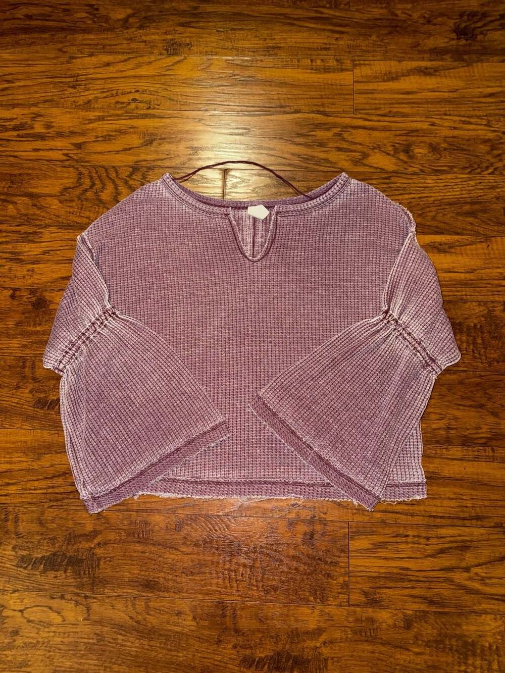 We The Free Thermal Top Size M Purple Waffle Knit Bell Sleeve Shirt